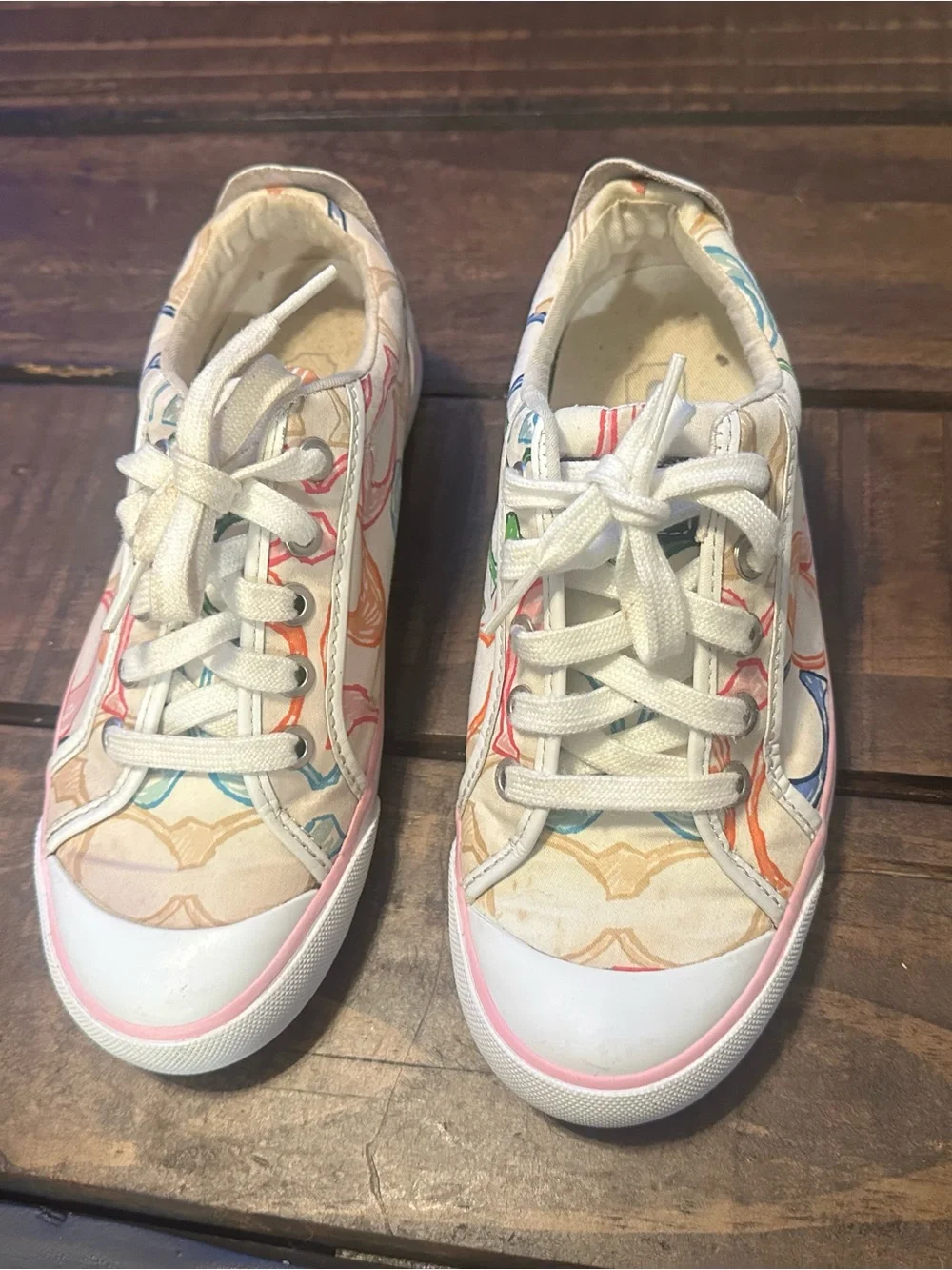 Coach Multicolor Signature Canvas Sneakers in White, Pink, Blue, Green, Orange